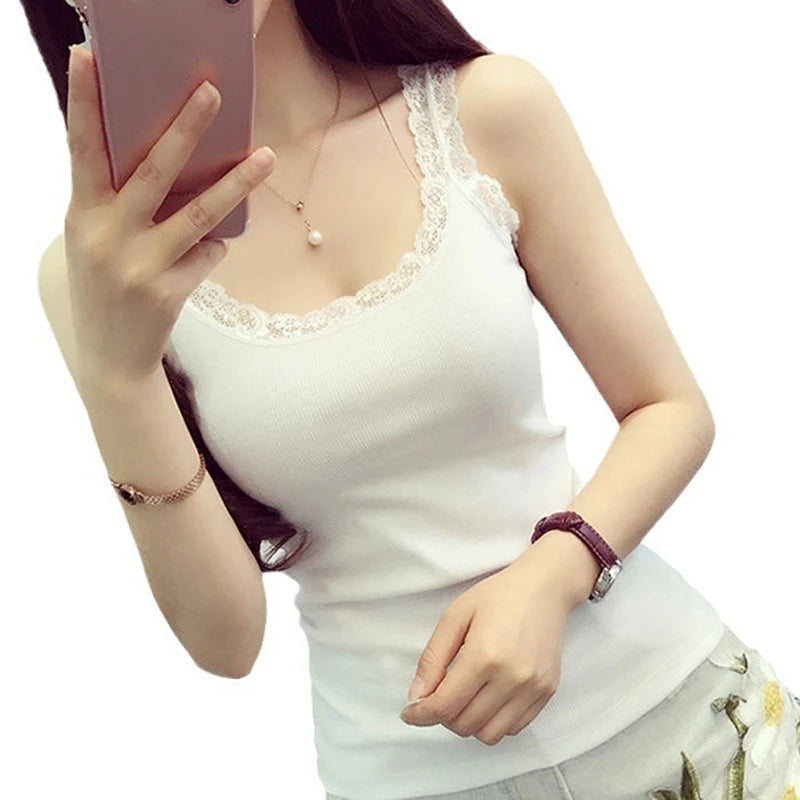 Black Tops Summer Sleeveless Women Tank Top With Lace Top Red Inside Wear Lace Camisoles Loose Underwear Womens Clothing Vest - Matrix-studios.com