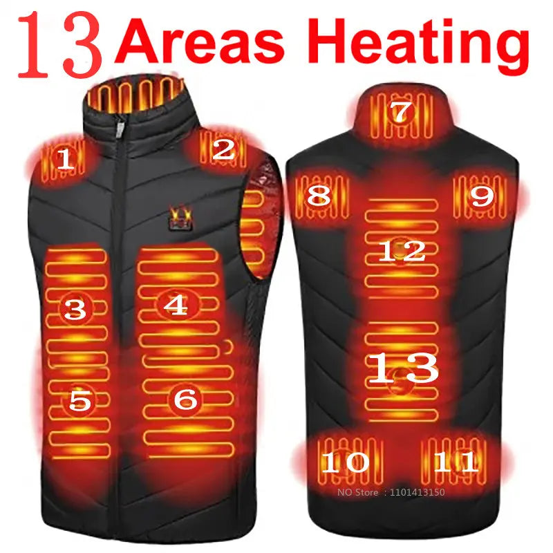 13 PCS Heated vest Jacket Fashion Men Women Coat Intelligent USB Electric Heating Thermal Warm Clothes Winter Heated Vest 열선조끼 - Matrix Studios