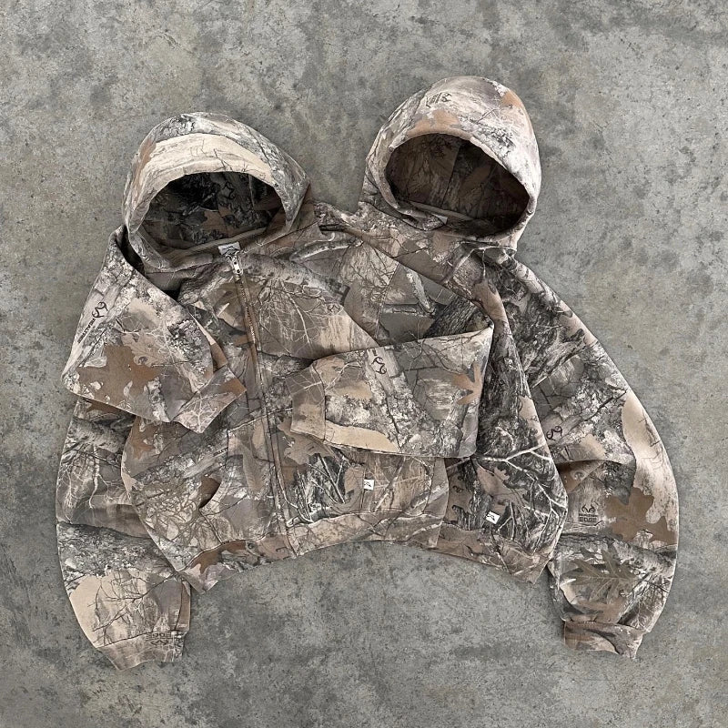 Y2K Retro Hoodie Men Printed Camouflage Pattern Pullover Sweatshirts High Street Hip Hop Streetwear Oversized Unisex Camo Hoodie - Matrix Studios