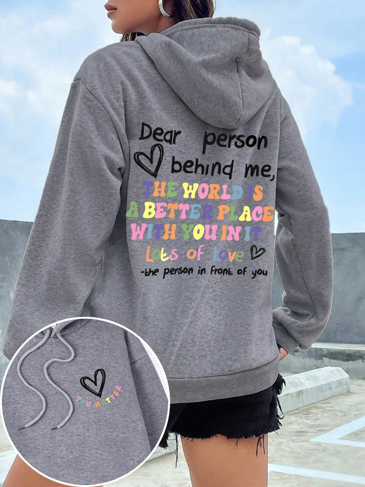 Dear Person Behind Me Hoodie Women Colored Letters Warm Fleece Woman Hoody Fur-liner Spring Autumn Hoodies Y2K Casual Tops - Matrix Studios