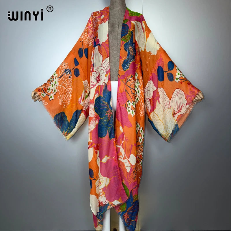 WINYI Africa Fashion Kimono Maxi Dress Beach Cover Up Cardigan Boho Coat Print Caftan Beach Outfits Women Abaya Dubai Luxury - Matrix Studios