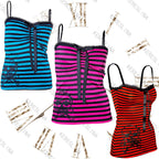 Millennial Style Y2K Skull Lace Bow Striped Halter Top Punk Goth Harajuku Style Top Summer Spice Girls Aesthetic Slim Streetwear - Matrix-studios.com