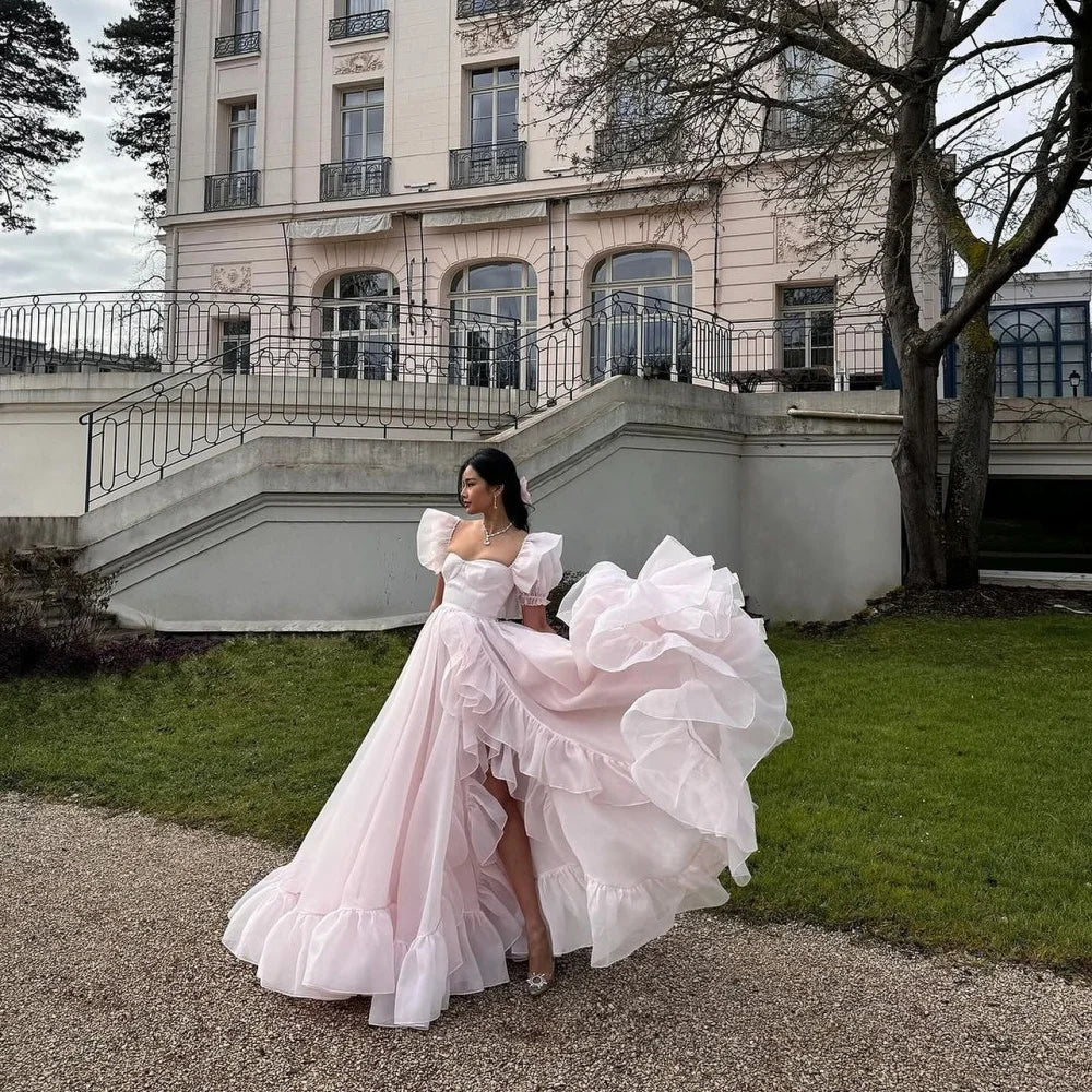 Amanda Customized Pink Strapless Square Collar Prom Dresses A-line Organza vestidos de noche Floor-Length Formal Evening 2025 - Matrix Studios