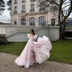 Amanda Customized Pink Strapless Square Collar Prom Dresses A-line Organza vestidos de noche Floor-Length Formal Evening 2025 - Matrix Studios