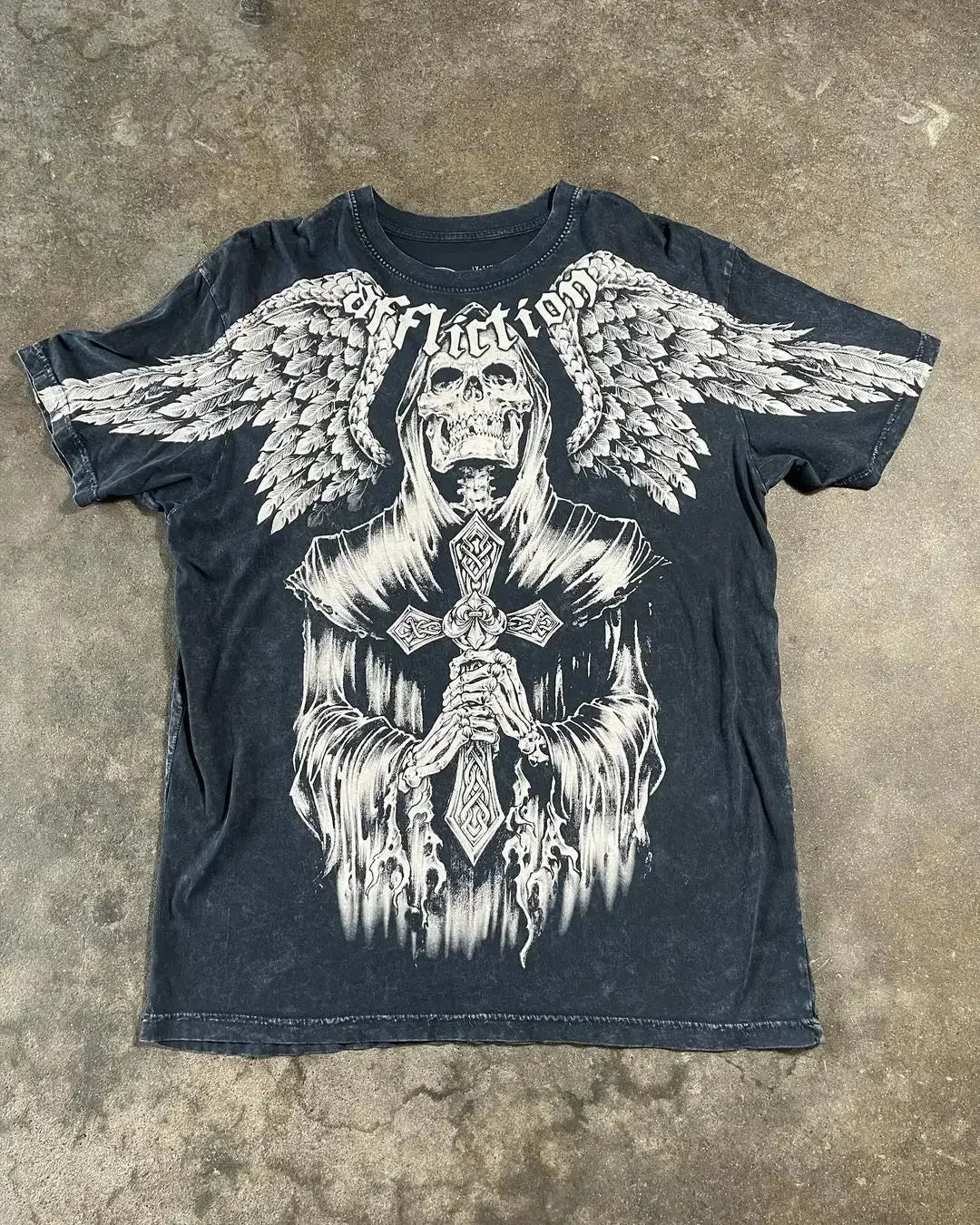 Y2K Affliction T Shirt Vintage Clothing Punk Hip Hop Graphic Print Oversized T shirt Women Round Neck Cotton Short Sleeve Tops