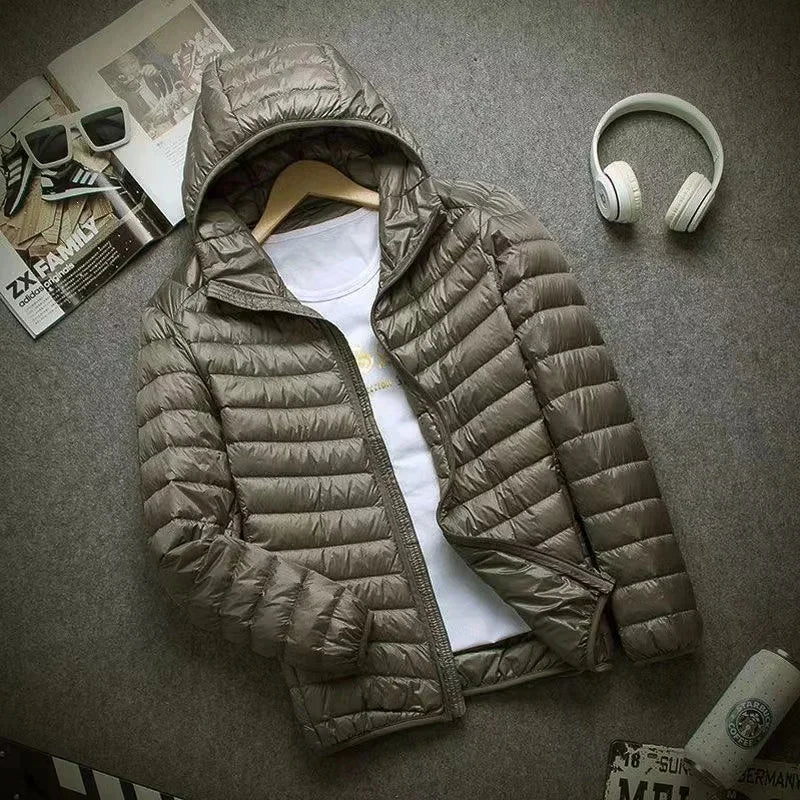 0-10℃ Men's Winter Jacket Ultra Light Duck Down Jackets Portable Hooded Puffer Feather Thin Parkas Windproof Outerwear Coat 5XL - Matrix Studios