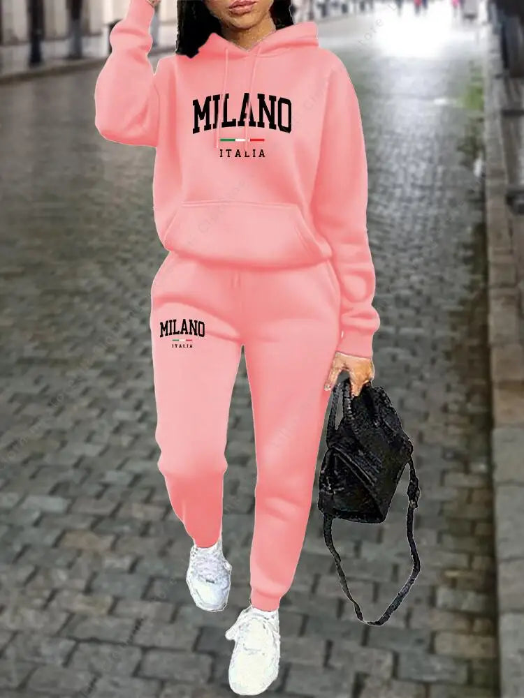 MILANO Pants Sets for Women Clothing High quality Sweatshirt Sweatpant Hoodie Suit 2 Piece Autumn Winter Outfits Woman Tracksuit - Matrix-studios.com