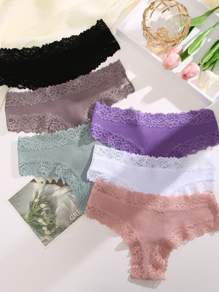 3Pcs/set Women Cotton Lace Panties Floral Intimate Underwear Trendy Patchwork Lace Briefs Female Soft Underpants Lingerie S-XL - Matrix Studios