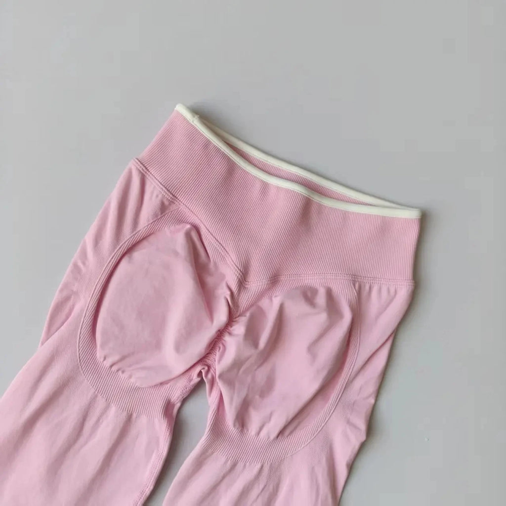 Women's Seamless Gym Solid Color Sports Pants White Edge Waist Tight High Waist Hip Lifting Yoga Pants Running Exercise Pants - Matrix-studios.com