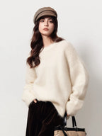 SuyaDream Warm Alpaca Pullovers for Woman, Dropped Sleeved Loose Sweaters, Brushed Wool Knit Sweater, 2026 Fall Winter Top - Matrix Studios