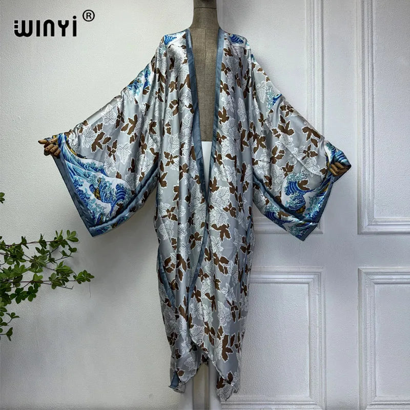 WINYI Summer Bohemian Kimono Beach Cover-Up Swim Suit Elegant African Women Boho Cardigan Sexy Holiday Long Sleeve Beach Dress - Matrix Studios