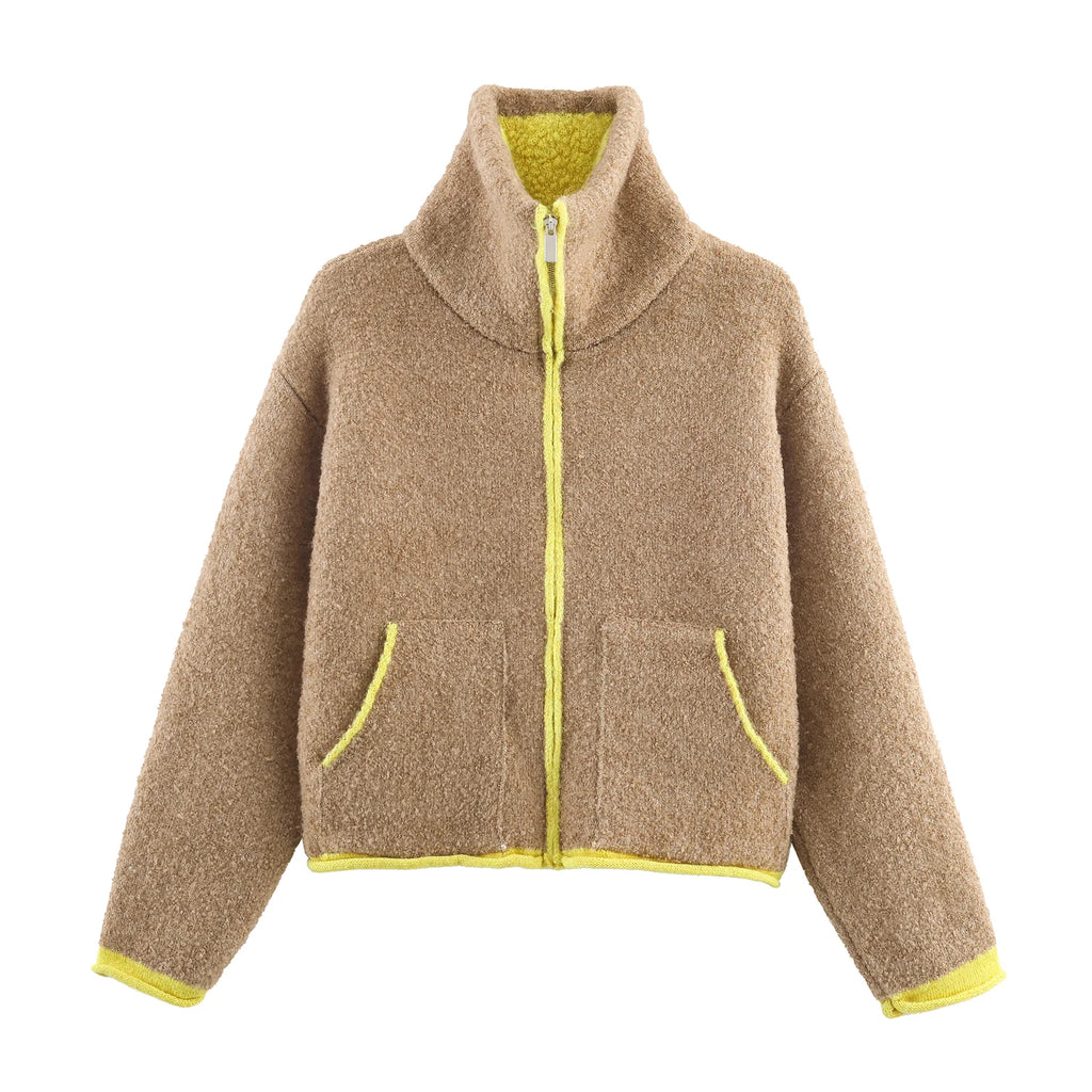 2025 Winter New Product Women's Lazy Style Loose Contrasting Color Decorative Layer Knitted Pilot Jacket Coat - Matrix-studios.com