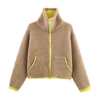 2025 Winter New Product Women's Lazy Style Loose Contrasting Color Decorative Layer Knitted Pilot Jacket Coat - Matrix-studios.com