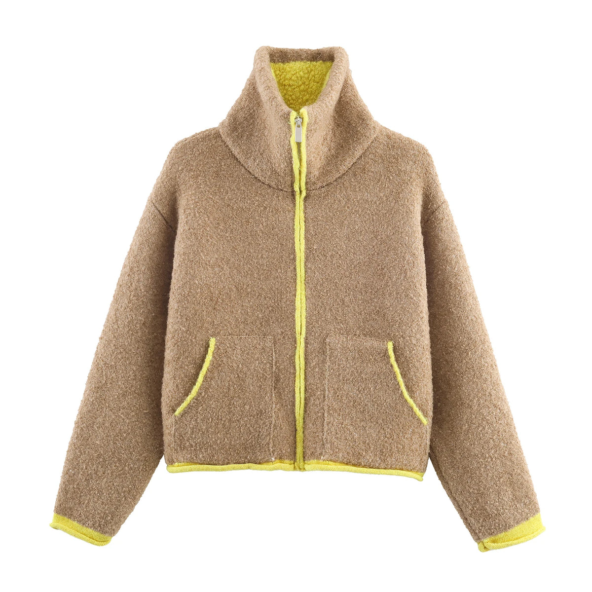 2025 Winter New Product Women's Lazy Style Loose Contrasting Color Decorative Layer Knitted Pilot Jacket Coat - Matrix-studios.com