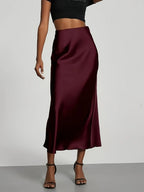 Women's Satin Midi Skirt, High‑waisted Slim Straight, Elegant Draping, Mature Versatile for Commute, Vacation & Parties - Matrix-studios.com