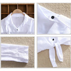 Women Spring Summer Casual Blouses Shirts Lady Long Sleeve Turn-down Collar Bow Tie Decor Loose Basics Shirts Tops - Matrix-studios.com