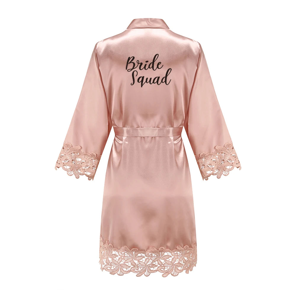 Bridesmaid Robes Rose Gold Bride Robe Wedding Bridesmaid Gift Satin Lace Robe Bridal Dressing Gown Bachelorette Party Pajamas - Matrix-studios.com
