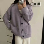 OCEANLOVE Cardigans Autumn Winter Solid Preppy Style Women Sweaters Korean Fashion V Neck Loose Warm Sweet Sueteres Mujer - Matrix Studios