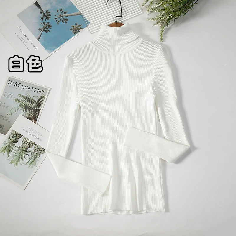 2026 Simple Women Turtleneck Sweater Winter Fashion Pullover Elastic Knit Ladies Jumper Casual Solid Black Female Basic Tops - Matrix Studios
