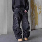 Men Baggy Aesthetic Streetwear Jeans Male Retro Fashion Wide Leg Denim Pants Graphic Embroidered Designer Hip Pop Denim Trousers - Matrix Studios