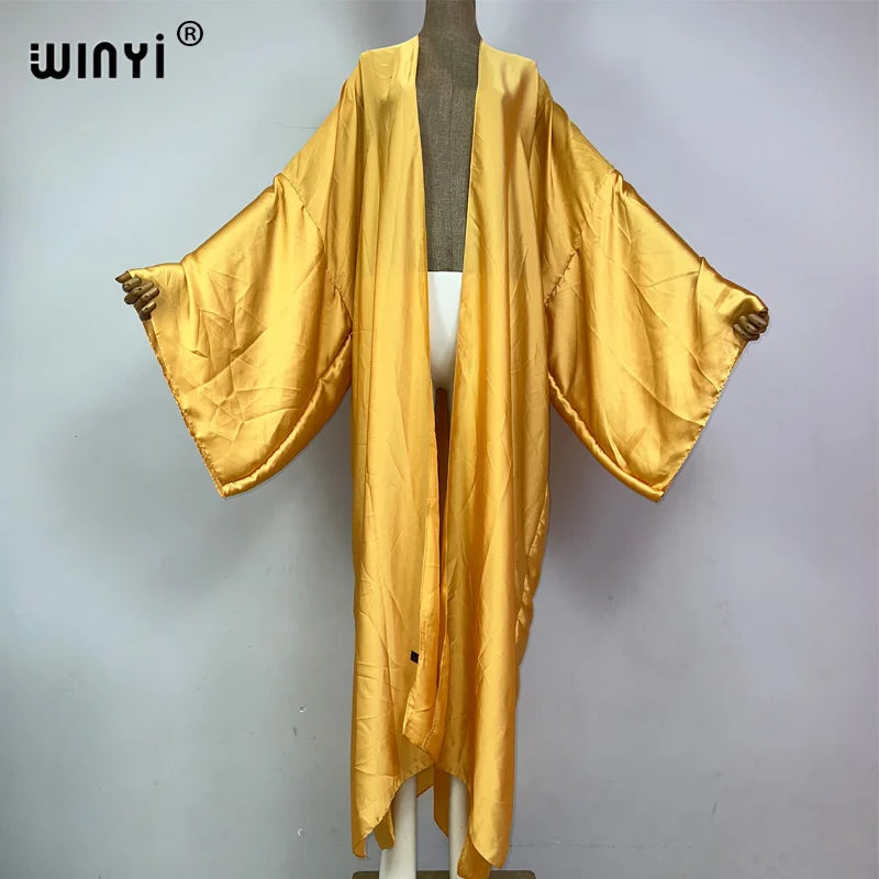 WINYI Kimono Boho Monocolour Kaftans Beach Wear Elegant Купальник Holiday Beach Outfits for Women Cover Ups Comfortable Dress - Matrix Studios