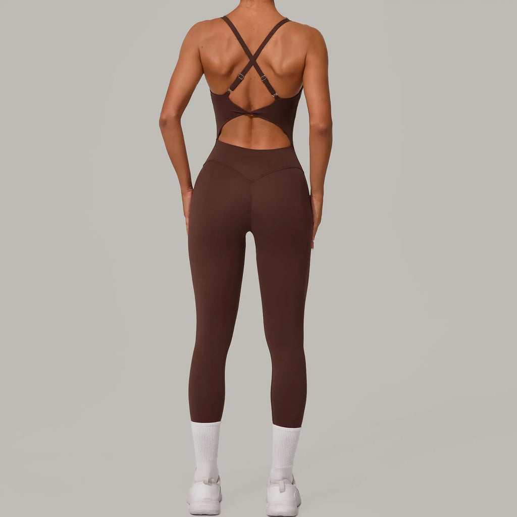 Sexy Hollow Cross Backless Sporty Tight Jumpsuit Woman Sportswear Summer One Pieces Outfit Gym Fitness Overalls Yoga Jump Suit - Matrix Studios