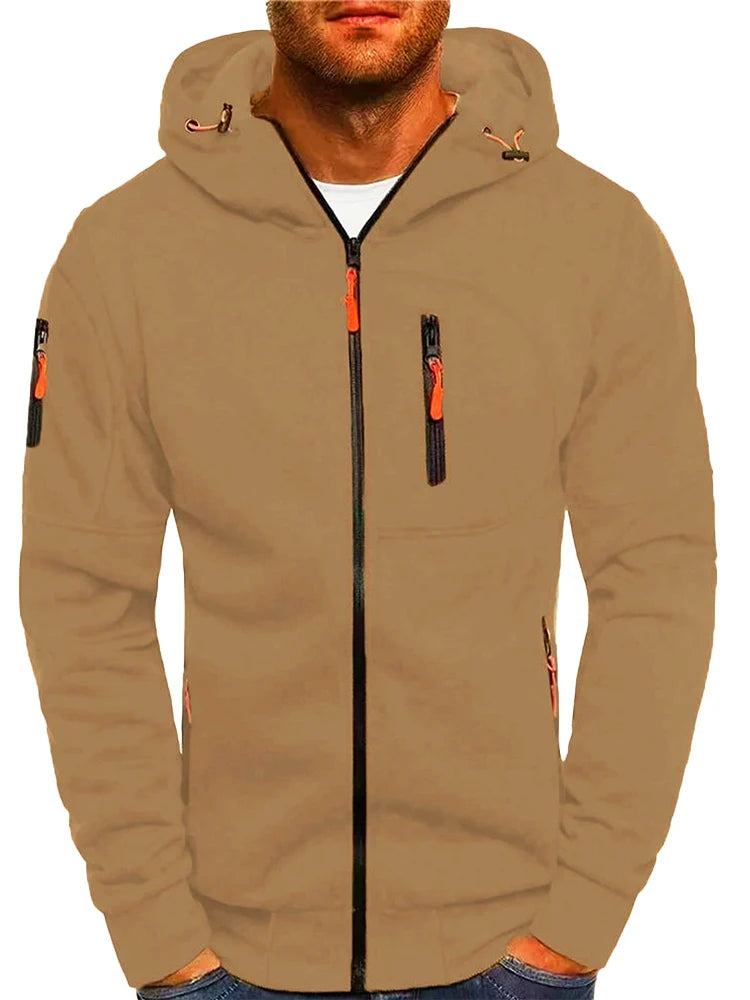 Solid color men's hooded jacket Casual long-sleeved hoodie Zipper Gym sports hoodie Spring Fall - Matrix Studios