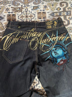 2000s Vintage Statue of liberty Diamonds Jeans Casual Denim Pants High Waist Straight Wide Leg Jeans Harajuku Y2k Women Clothing - Matrix-studios.com