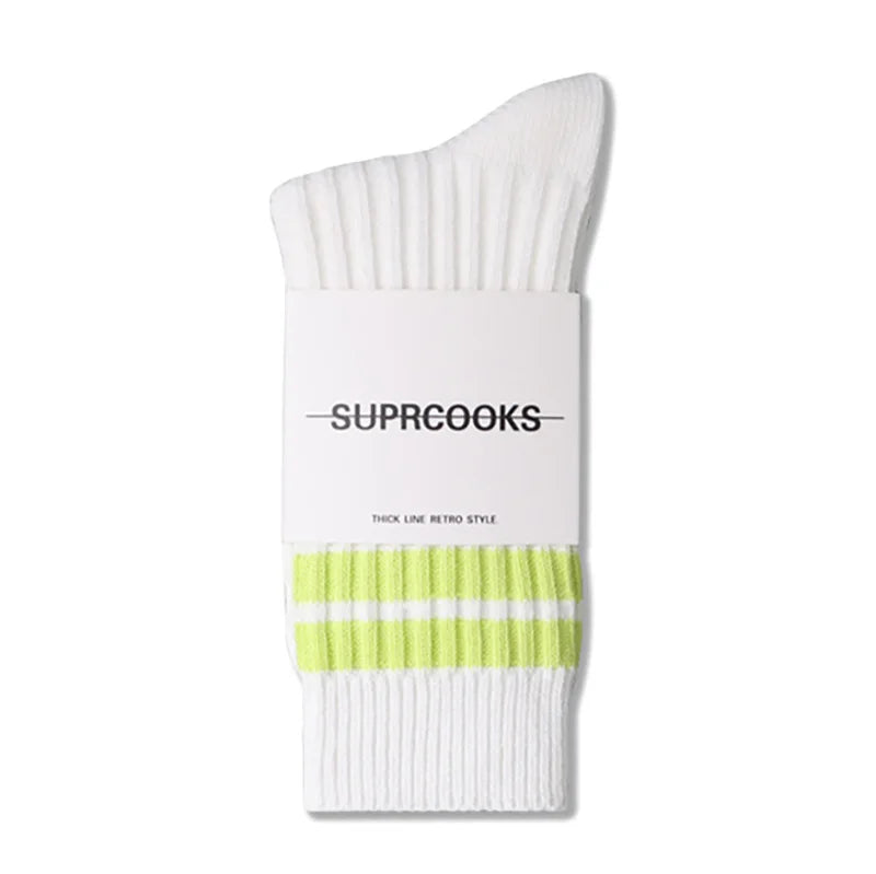 Solid Color Women Middle Tube Socks Candy Color Trend Men Socks Pure Cotton Comfort Retro Thick Lines Winter Socks - Matrix Studios