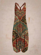 Wide Leg Bohemian Loose Overall Jumpsuit Ethnic Mandala Vintage Paisley Printing Women Rompers Backless Harem Bloomers Playsuit - Matrix Studios