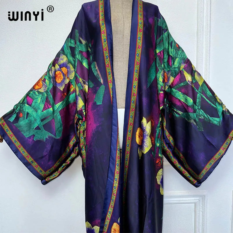 WINYI New Kimono Africa Print Dress Beach Wear Elegant Cardigan Sexy Holiday Beach Outfits for Women Vestidos Swimwear - Matrix Studios