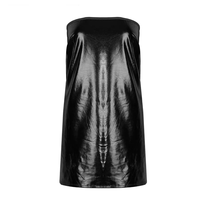 Sexy Dresses Women PU Solid Color Dress Clubwear Imitation Leather Chest Wrap Dress Slieeveless Short Skirt For Ladies - Matrix-studios.com