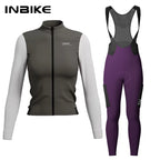 INBIKE Warm Thermal Cycling Jersey Set for Women Comfortable Fleece Road Bike Bib Pants Windproof Road MTB Clothing with Pockets - Matrix-studios.com