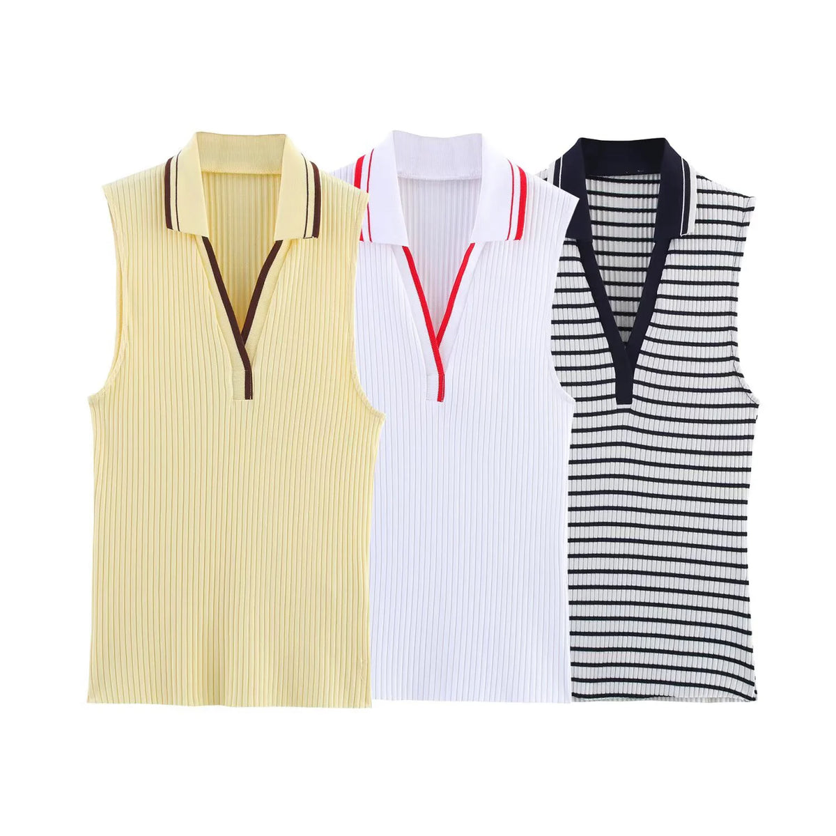 Summer New Fashion Style Ribbed Sleeveless Polo Collar T-shirt Sports Style Polo Shirt Vest Top Women's Clothing - Matrix-studios.com