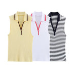Summer New Fashion Style Ribbed Sleeveless Polo Collar T-shirt Sports Style Polo Shirt Vest Top Women's Clothing - Matrix-studios.com