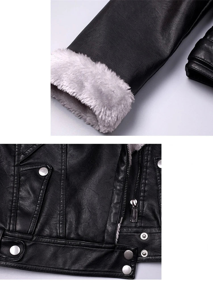 Women Casual Faux PU Leather Jacket Faux Fur Moto Bike Jackets Coat Fashion Streetwear Autumn Winter Basic Female Outerwear 2026 - Matrix Studios