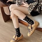 Women Vintage Leopard Print Cotton Crew Socks Soft Breathable Elastic Mid Calf Hosiery Daily Street Casual Socks Autumn Winter - Matrix Studios