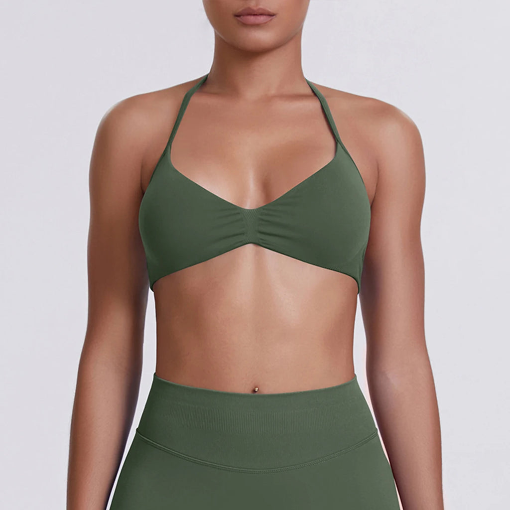 Sexy Neck Strap Bra for Woman Summer Breathable Backless Yoga Bra Women Fitness Solid Color Yoga Sports Bra Workout Top - Matrix-studios.com