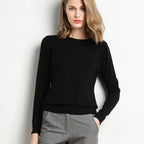 Women Slim O-Neck Pullover Cashmere Wool Blending Sweater Autumn And Winter Long-Sleeved Knit Bottoming Shirt Large Size 2024 - Matrix Studios