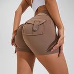 QINACTIVE Yoga Shorts for Women Pocket Scrunched Butt Gym Leggings High Waist Push Up Tights Sexy Booty Sports Shorts Fitness - Matrix Studios