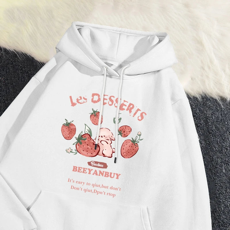 Fashion Women'S Hoodie Cute Strawberry And Rabbit Printed Sweatshirt Pocket Soft Warm Breathable Pullover Autumn Winter Hoody - Matrix Studios