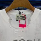 Satoshi Nakamoto T-shirt 26SS Destroyed Washed White Letter Print Vintage Ripped Short-Sleeved T Shirts Men Women Streetwear - Matrix-studios.com