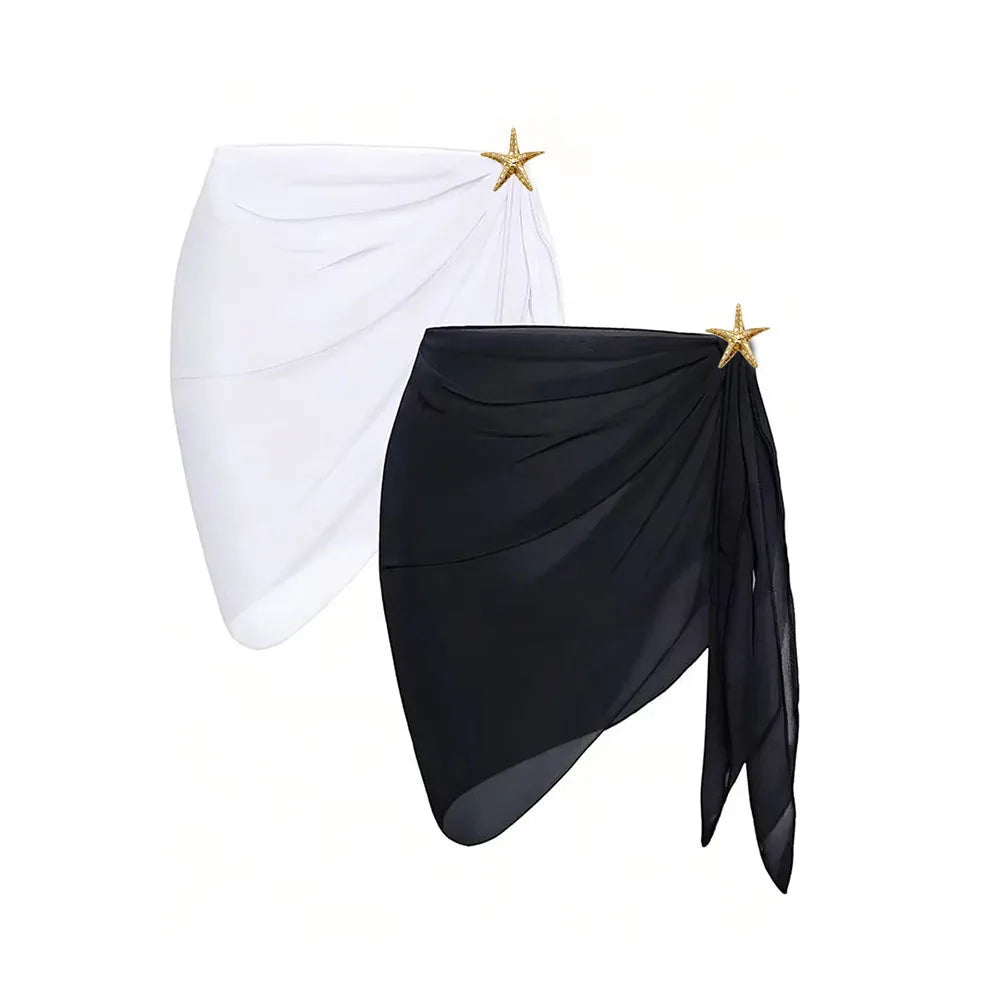 Women Summer Short Sarongs Swimsuit Coverups Beach Bikini Wrap Sheer Short Skirt Chiffon Scarf Cover Ups for Swimwear - Matrix Studios