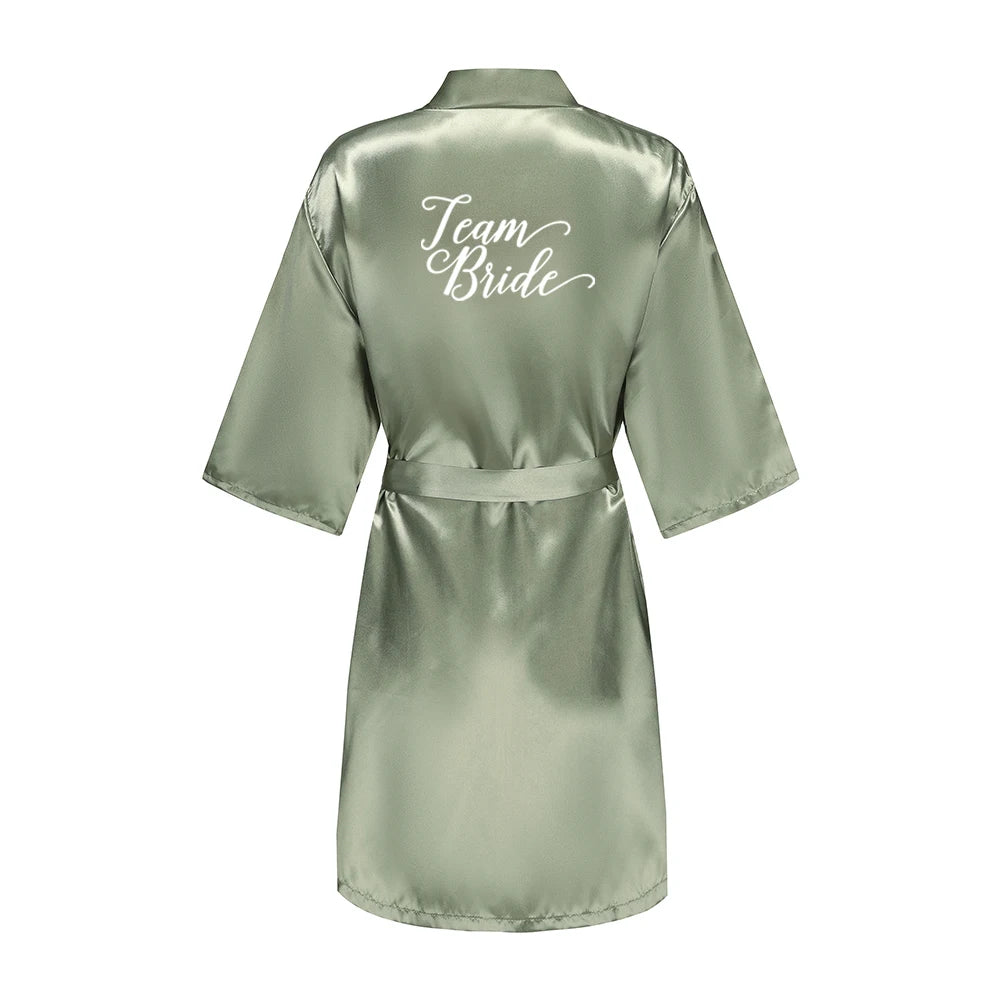 Women's Satin Robe Silk Kimono Bathrobe Pure Short Sexy Sleepwear Bridesmaid Bride Party Robes Grass Green