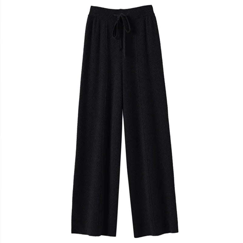 Light Luxury Cashmere Knit Wide Leg Pants Autumn and Winter Women's Fashion Loose Fit Plush Simple Casual Woolen Knit  Pants