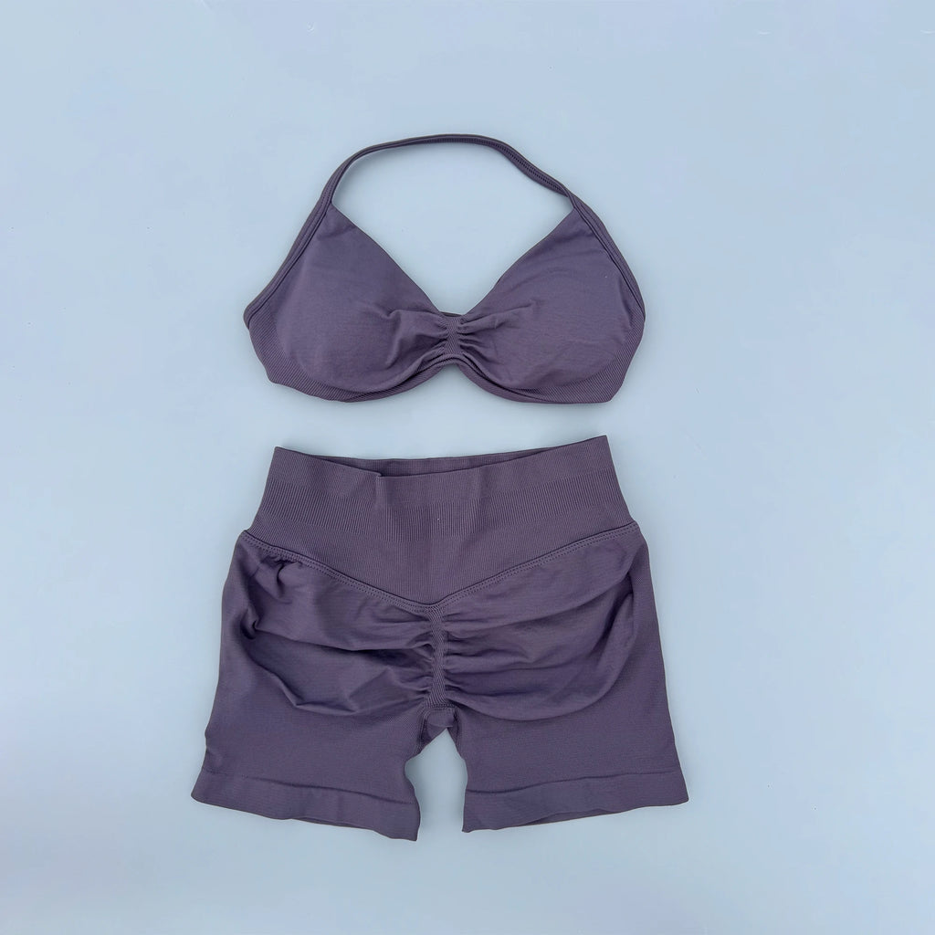 2 Piece Sports Gym Set Strappy Bra Yoga Underwear Short Sport Leggings Bicycle Running Sportswear Woman Seamless Yoga Set - Matrix-studios.com