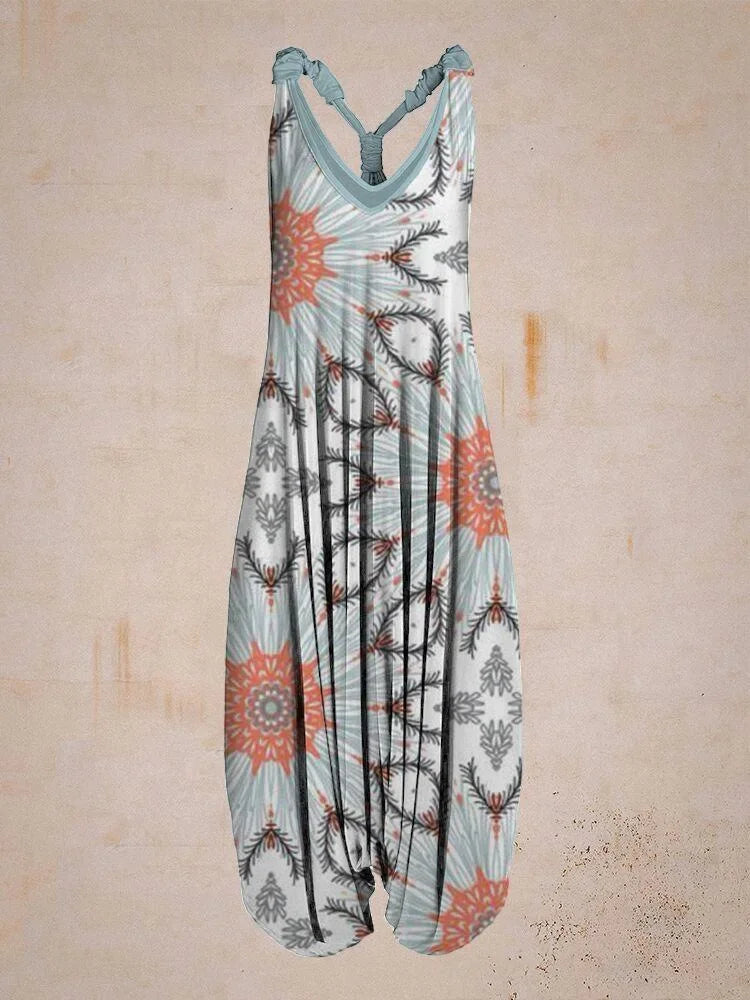 Wide Leg Bohemian Loose Overall Jumpsuit Ethnic Mandala Vintage Paisley Printing Women Rompers Backless Harem Bloomers Playsuit - Matrix Studios