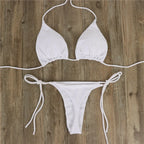 Women Tie Sexy Thong Bikini Set Side Swimsuit Bandage Style Brazilian Swimwear Split Strap Adjustable Solid Female Swimsuit Set - Matrix-studios.com