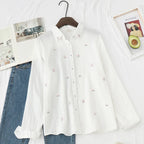 2026 Spring Autumn New Fresh Cotton Yarn Ladies Long Sleeve Shirt Flower Embroidered Women's Casual Shirt Female Blouse Clothes - Matrix-studios.com