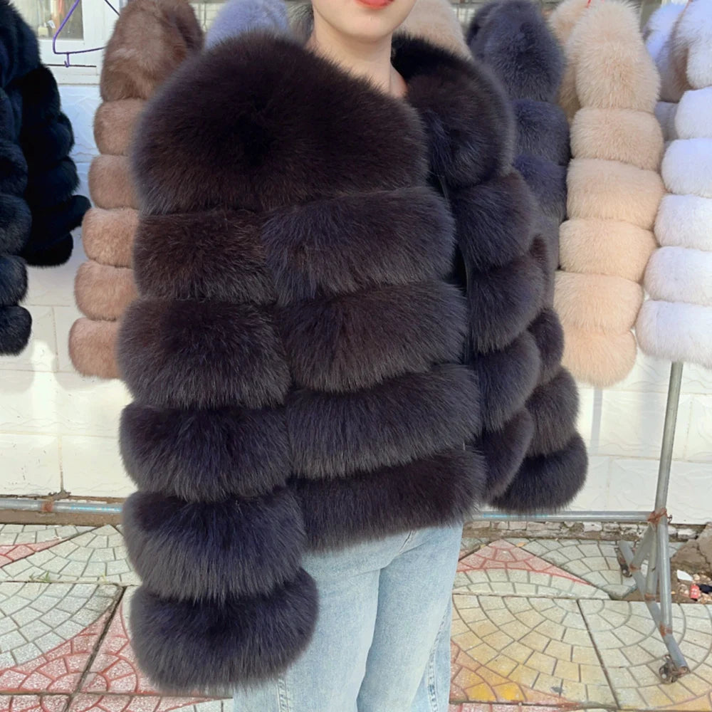 QUEENTINA 50cm Real Fox Fur Coat Women'S New Fashion Winter Furry 2025 Leather And Skin White Clothing Natural New & Jackets - Matrix Studios